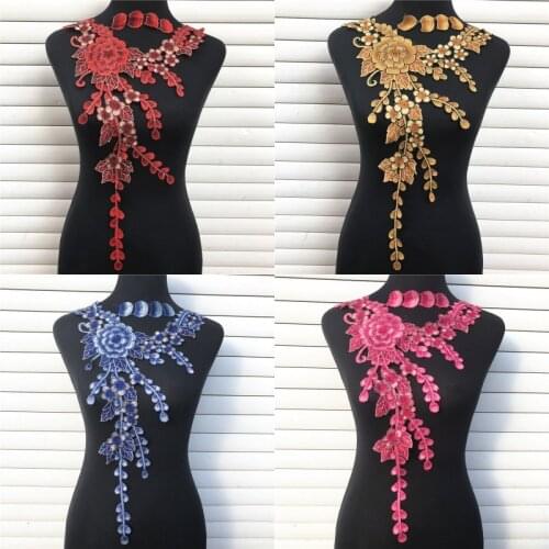 1Pc 4 Colors Long Venise Lace fabric Dress Applique Motif Blouse Sewing Trims DIY Neckline Collar Costume Decoration Accessories