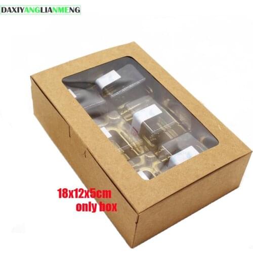 20pcs/lot 18X12X5cm kraft paper 6 moon cakes in box with PVC window gift box kraft cardboard boxes for cakes paper box