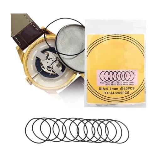 200Pcs/bag Watch O-Ring Waterproof Rubber Watch Back Seal Cover Gaskets Watch Repair Tool for Watchmaker Thickness 0.7mm 16-34mm