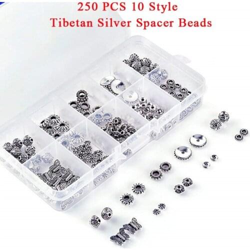 250 PCS 10 Style Tibetan Silver Spacer Beads Jewelry Findings Accessories for Bracelet Necklace Jewelry Making
