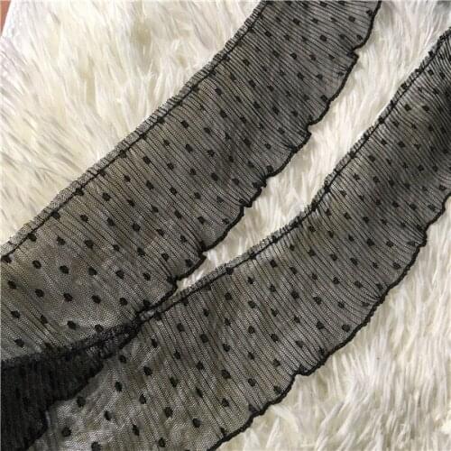 4YARDs 7cm Black Polyester Lace Trim Dot Embroidered Design Mesh Lace Fabric Handmade Clothes Hem Z1381