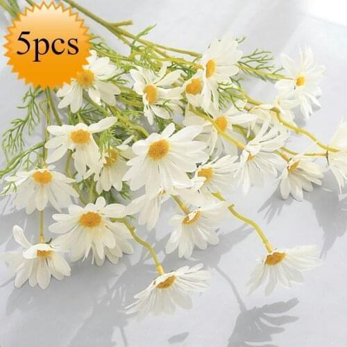5Pcs Plastic Artificial Flowers White Daisy Fake Flower Long Branch Orange Purple Garden Wedding Bridal Home Decoration