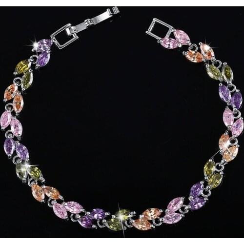 7 Colors Cubic Zirconia Bracelet & Bangles For Women Christmas Gift New Fashion Lady Jewelry Pulseras Mujer Leaf Shaped Pulseira