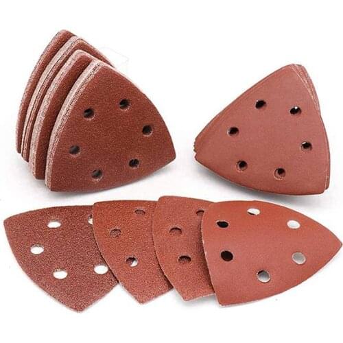 90PCS Triple-Cornered Hook and Loop Sander Pads Triple-Cornered Detail Tools Sanding Paper 6 Holes Detail Sandpaper