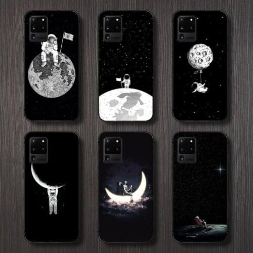 Black White Moon Stars Space Astronaut Phone Case For Samsung galaxy A S note 10 7 8 9 20 30 31 40 50 51 70 71 21 s ultra plus