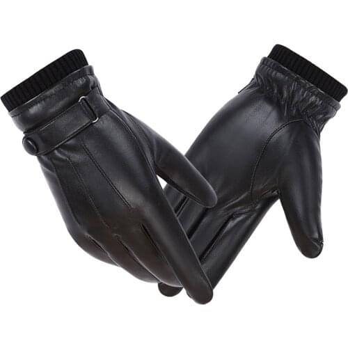 Black Leather Gloves Women Men Windproof Adjustable Full Finger Gloves Mitten For Cycling Riding Wrist Glove