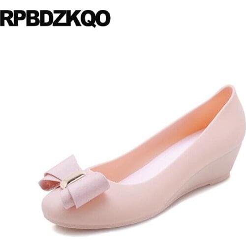 Black china cheap pumps bow blue fashion new wedge big size medium heels 2019 ladies round toe slip on casual shoes women pink