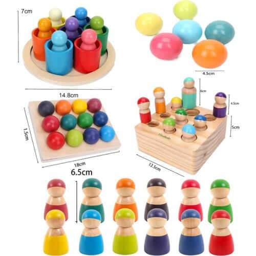 Montessori Rainbow Wooden Toys Wood Balls Dolls Nordic Stacking Blocks Rainbow Building Blocks For Baby Toys Montessori Toys