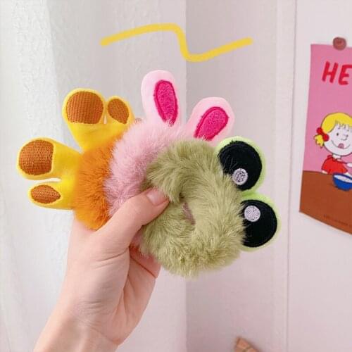 Kids Cartoon Hair Accessories Female Plush Bear Giraffe Hair Ring Hair Scrunchies Children Girls Cute Cat Ears Color Headband