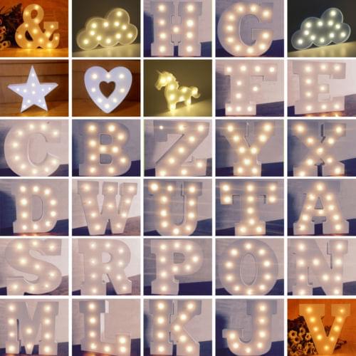 Home Decor Figurines White wooden letter LED Alphabet LIGHT UP night light Indoor WALL Decoration Wedding Party Display Light