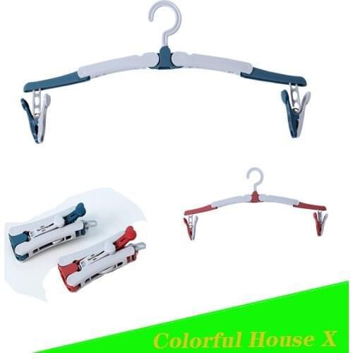 Travel Folding Hanger Simple Portable Outdoor Household Drying Clothes Socks Multi-Function Rotatable Pylon Detachable Hook Blue