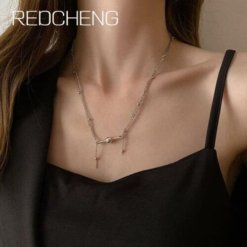 REDCHENG 925 Sterling Silver Double Layer Tassel Beads Necklaces for Women New Fashion Creative Anniversary Fine Jewelry Gifts