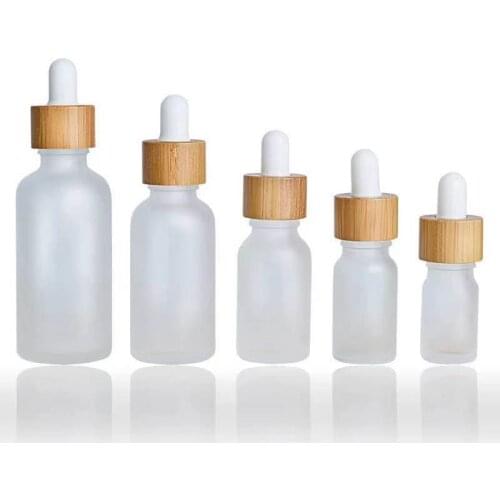 5ml 10ml 15ml 20ml 30ml 50ml 100ml Frost Glass Essential Oil Dropper Bottle Empty Cosmetic Packaging Vials Bamboo Wood Lid