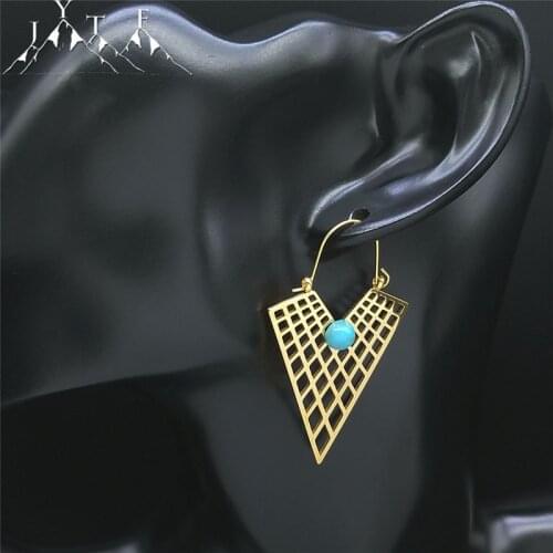Geometry Hollow Stainless Steel Stone Hoop Earing India Women Gold Gold Color Earings Bohemia Jewelry pendientes aro E9300S04