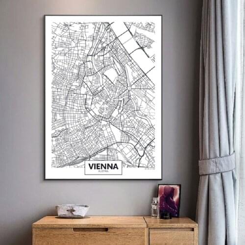 Famous City Map Austria Vienna Print Canvas Painting Wall Art Pictures Black White Posters and Prints for Living Room Home Decor