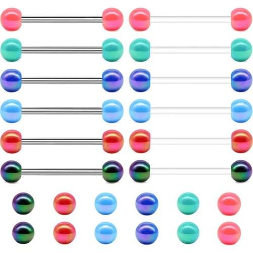 14G Tongue Rings Nipple Ring Surgical Steel Nipplerings Piercings Women & Clear Tongue Piercing w Replacement Balls 12-18mm Bar