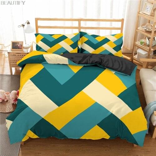 2/3pcs Nordic Geometric Bedding Set Queen Plaid Duvet Cover Bedclothes Home Textiles Fashion Design Quilt Cover Dropshipping