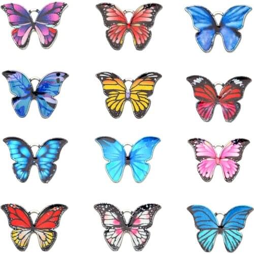Kpop 12 Colors Colorful Butterfly Necklace Charms for DIY Handmade Jewelry Making Supplies Womens Pendant Earrings Accessories