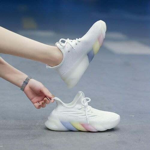 Womens Sneakers Breathable Casual Shoes 2021 Rainbow Colors Fashion Sports Running Knitting Shoes for Women Jogging Shoes 35-40