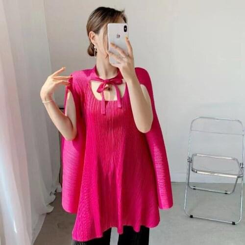 Miyake Pleated Summer Short Sleeve T-Shirt 2021 New Loose Foreign Style Big Size Belly Cover Top Swing Tide