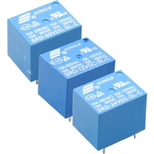 10Pcs Mini 5V/12V/24V DC SRD-5V-SL-C SRD-12VDC-SL-C SRD-24VDC-SL-C SONGLE Power Relay 5Pins