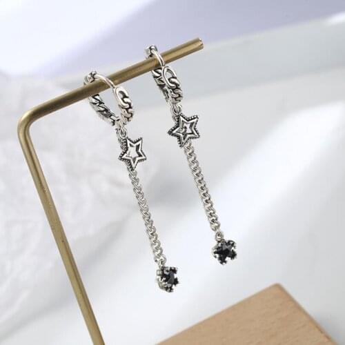 Fashion Simple Sweet Flowers Zircon Star Chain Tassel Hoop Earrings For Women Party Gifts Jewellery Accessories SAE504
