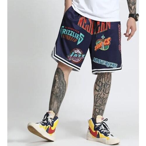 Mens Loose Basketball Shorts Fashion Printed Beach Pants Polyester Running Fitness Training Sports Gym Shorts Men Sweat Pants