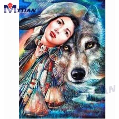 Wolf and Woman,Diamond Painting Art Kits,MYTIAN 5D DIY Diamond Embroidery Mosaic Animals Painting Cross Stitch Home Decoration