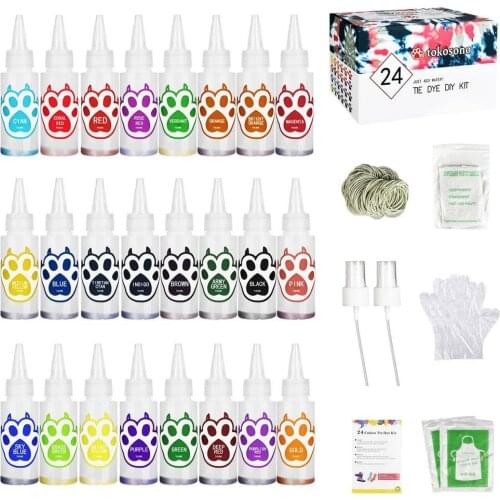 Tie Dye Kit 24 Colors DIY Garment Graffiti Fabric Textile Paint Rainbow Pigment Fabric Clothes Tie Dye Set