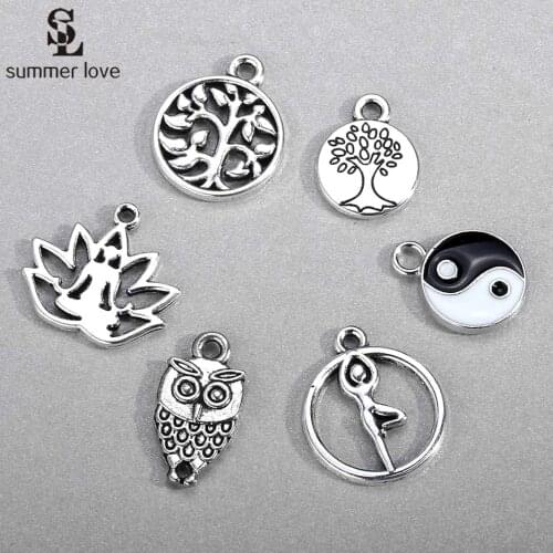Vintage 10PCS Metal Owl Yoga Taji Yin Yang Charms for DIY Bracelet Earring Jewelry Making Small Pendant Floating Charms