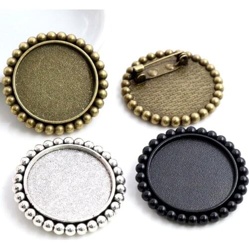 New Fashion 5pcs 25mm Inner Size Antique Silver Plated Bronze Black Brooch Sweet Style Cabochon Base Setting