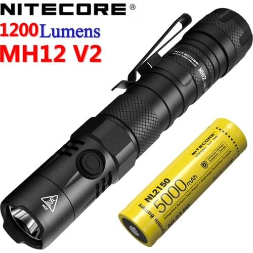 New NITECORE MH12v2 Tactical Flashlight 1200LM CREE XP-L2 V6 LED USB-C Rechargeable Flashlight with 5000mAh Battery for Camping
