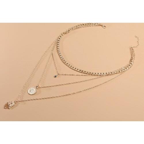 Boho Style Necklace 2021 Fashion New Temperament Necklace Geometric Wild Exaggerated Lotus Palm Multi-layer Necklace Hip Hop