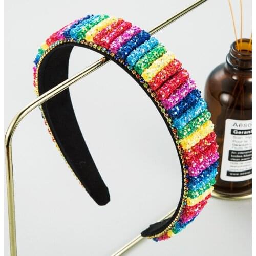 Fashion New Glitter Colorful Rainbow Headband Crystal Diamond Hairband Headwear High Quality Women Hair Accessories