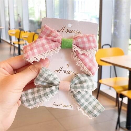 Newest Princess Plaid Hair Bows for Girls Hair Clips Lace Trim Fabric Hairpin Barrettes for Kids Hair Accessories