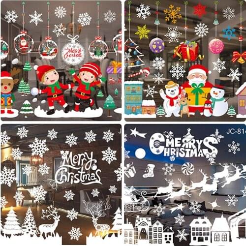 Merry Christmas Wall Stickers Window Glass Stickers Christmas Decorations For Home Christmas Ornaments Removable
