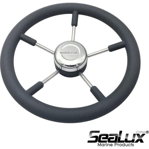 Sealux 13-7/8 inch Stainless Steel Sport Steering wheel with Black PU Foam for Marine Boat Yacht Accessories