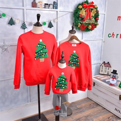Christmas tree family matching father mother daughter son mommy me clothes couple look hoodies sweatshirts pullovers outfits 1