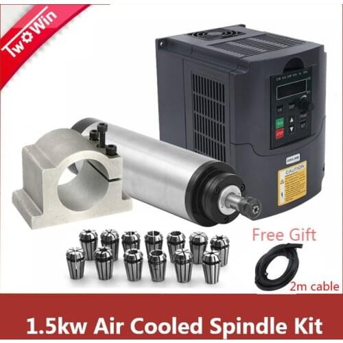 1.5kw ER11 Air Cooled Spindle + 1.5KW 220V /110V Inverter +65MM Clamp +1set er11 for CNC Engraving milling machine,free 2m cable