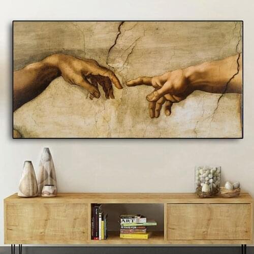 The Creation of Adam By Michelangelo Famous Art Canvas Paintings on The Wall Art Posters and Prints Hand To Hand Pictures Decor