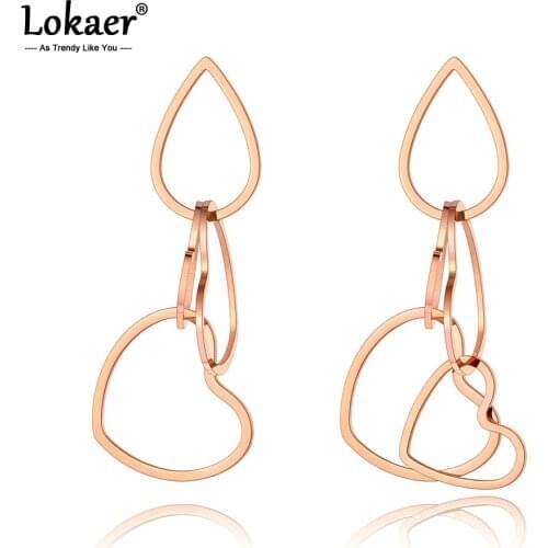 Lokaer Original Design Titanium Stainless Steel Asymmetry Earrings Romantic Love Heart Charm Earrings Jewelry For Women E20301