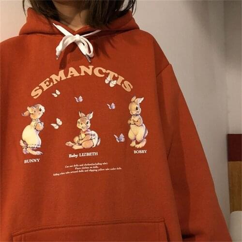 Harajuku Oversized Autumn Winter Printed Women Sweetshirts Hoodie Korean Style Loose Long Sleeve Retro Clothes Hooded Sweatshirt