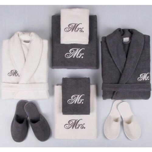 100 cotton 8 Piece Towel & robe Family Dowry Set high quality bathrobe towel bathroom slippers super absorbent towel types