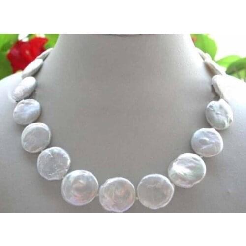 18" Genuine Natural Pearl Necklace 20mm white coin Pearl Necklace