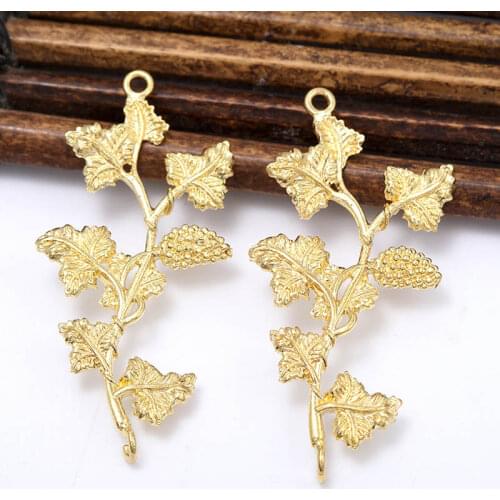 20pcs Brass Casted Vine Leaves Branch Connectors Charms Mori Girl Pendant Necklace DIY Accessories Findings Jewelry Making