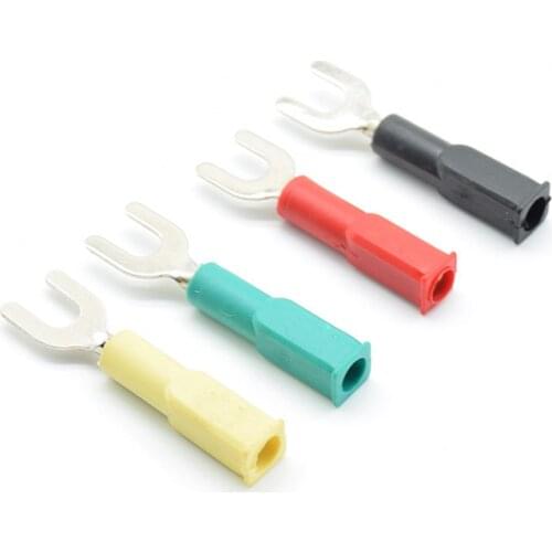 4pcs Pure copper open 6mm DCC power test socket U-shaped wiring fork 4mm socket banana socket plug Connector terminal red black