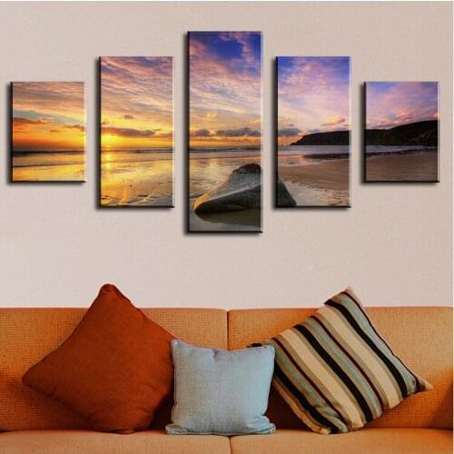 5 Panel calm summer sunset Modern Home Wall Decor Canvas Picture Art Print WALL Painting Set of 5 Each Canvas Arts Unframed