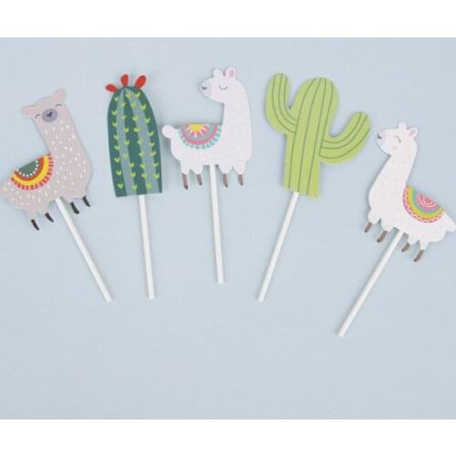 5pcs Alpaca Cupcake Topper New Happy Birthday Cactus Cake Topper For Wedding Birthday Alpaca Party Cake Decorations Baby Shower