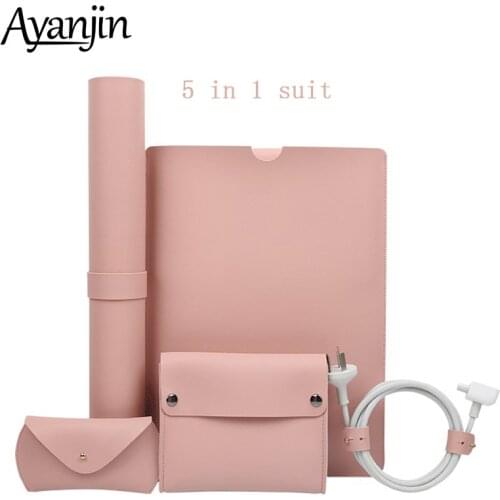 5 in 1 Luxury PU Leather Bags For Macbook Air 13 Case 11 12 New Pro 13 15 2018 2019 Sleeve Laptop Bag For Xiaomi Air 13.3 15.6
