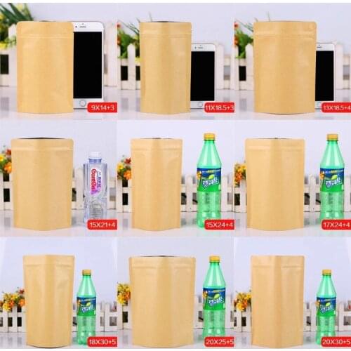 50 Pcs Kraft Paper Foil Stand Up Zip lock Bags Pouches,Kraft Foil Standing Bags,Tea Packaging Width 9cm to 20 cm Free Shipping